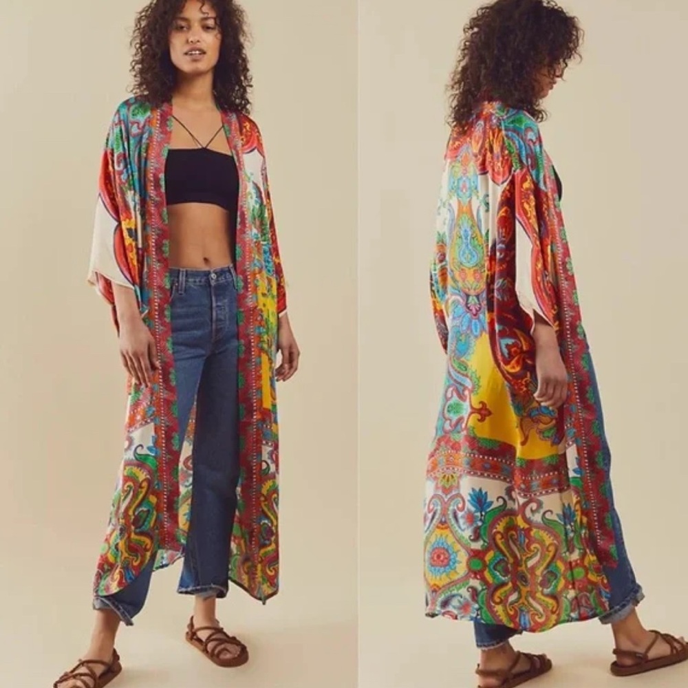 Free People Vibrant Multicolor Paisley Kimono